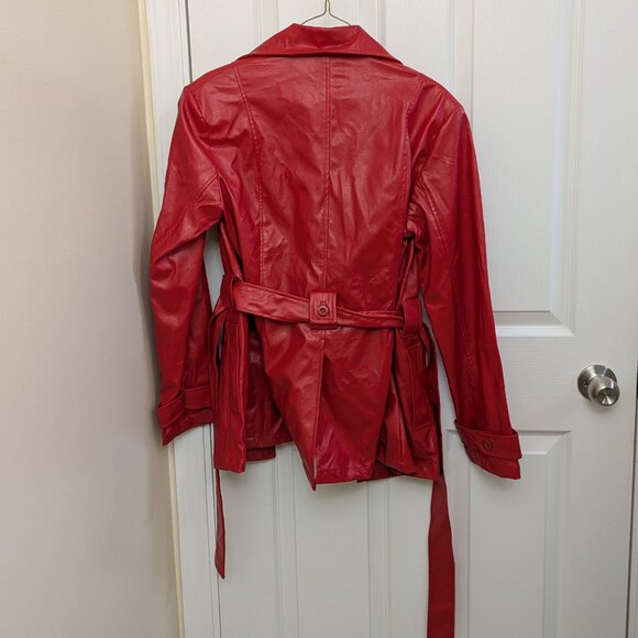 Cute Vintage Red Faux Leather Trench Coat/Jacket - Picture 5 of 5
